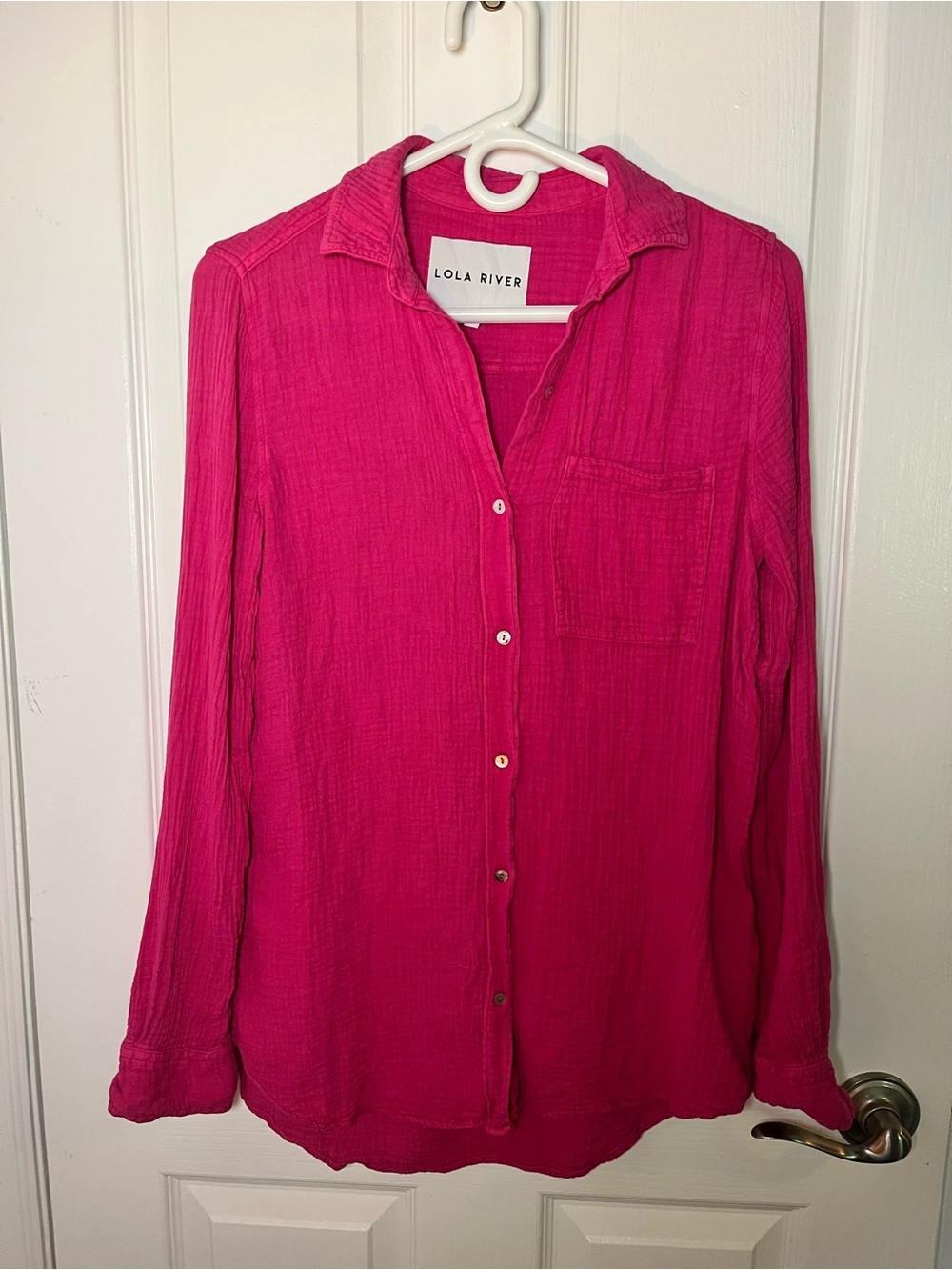 Lola River Hot Pink Cotton Gauze Button-Up Shirt
